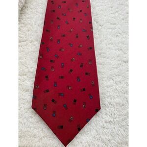 Peacocks Necktie Tie Mens Red Excellent Silk Geometric Square Made in USA